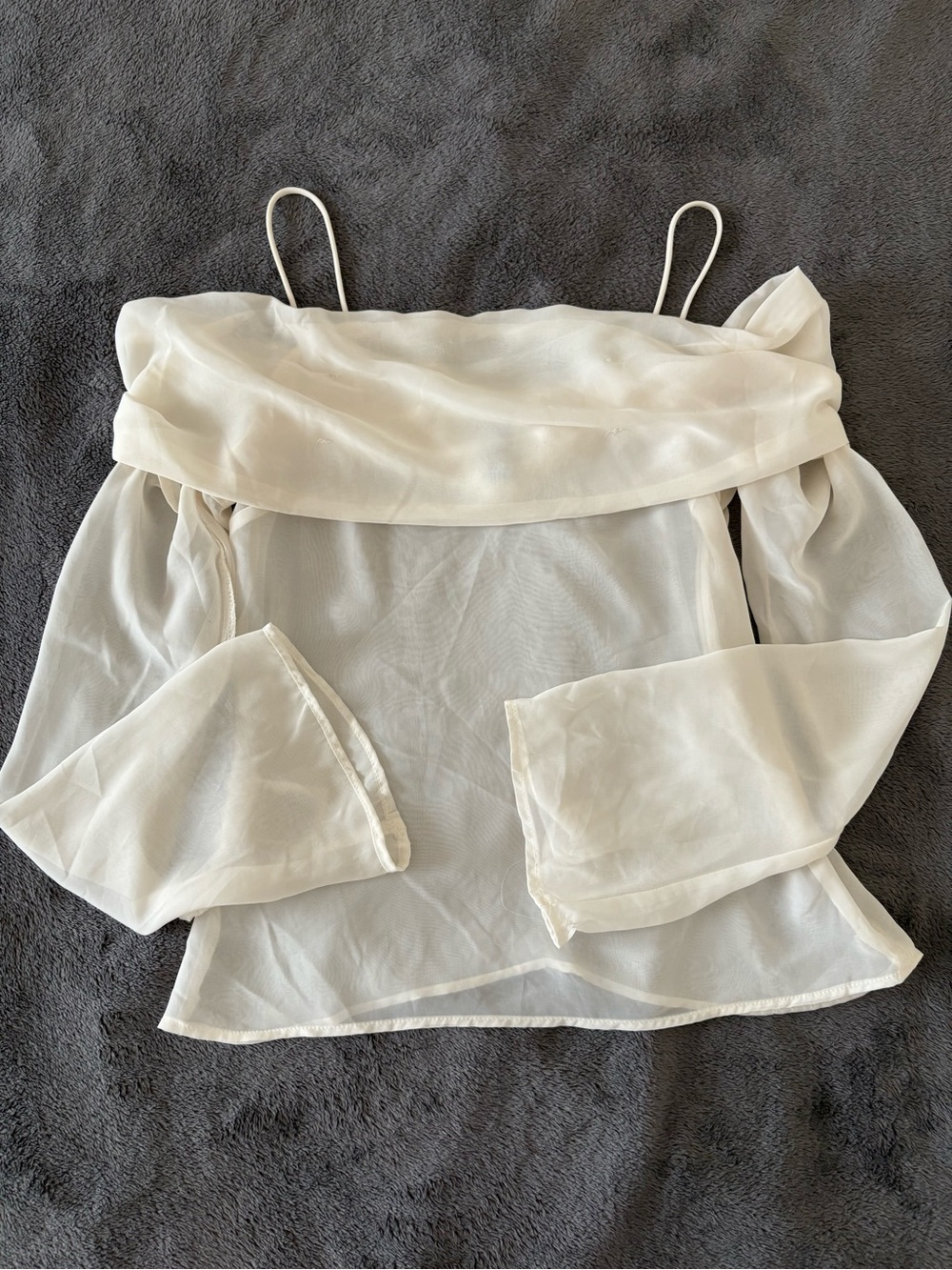 H&M Cream Off-Shoulder Sheer Blouse with Spaghetti Straps